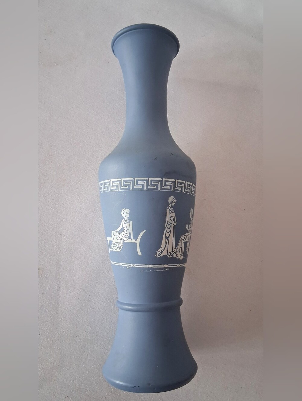 Vintage Blue Jasperware Inspired Glass Vase - Picture 2 of 8